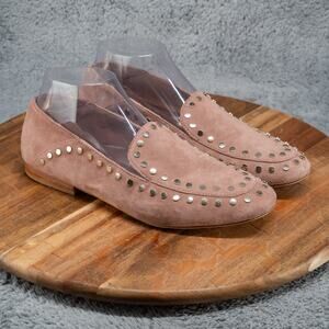 Bleecker & Bond Womens Arianna Loafer Flat Shoes Pink Leather Studded 8 M